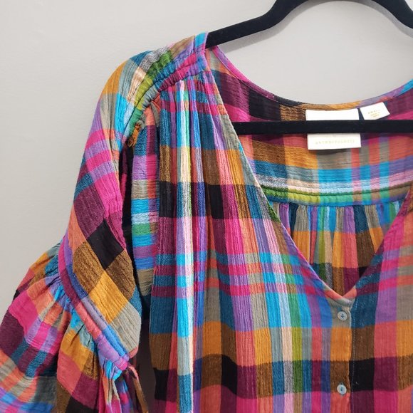Maeve Anthropologie Multicolour Plaid Blouse S - Picture 4 of 8